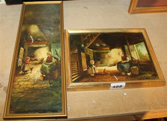J* Brink, oil on slate, 19th century interior & another (2)(-)